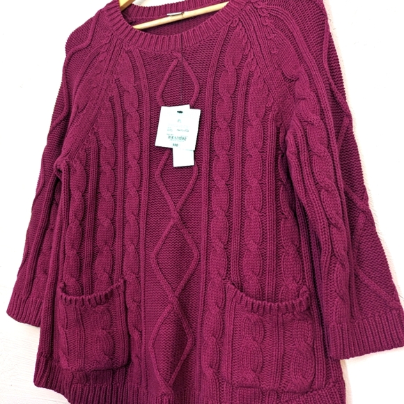 Liz Claiborne Jewel Tone Magenta Warm Cozy Thick CableKnit Casual Office Sweater - Picture 6 of 8